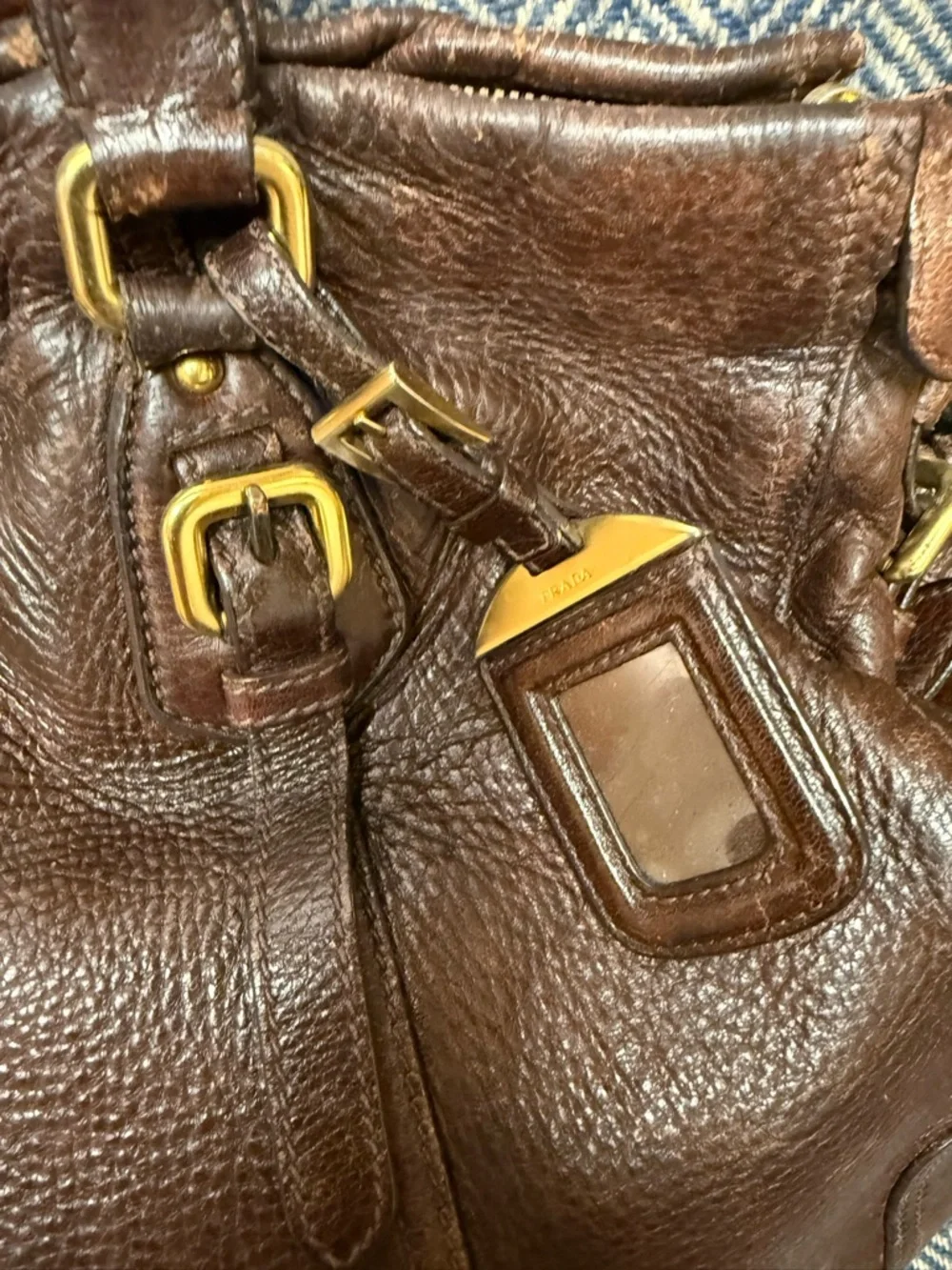 Prada Dark Brown Deerskin Cervo Antik Leather Messenger Bag with Gold Hardware - Picture 3 of 10